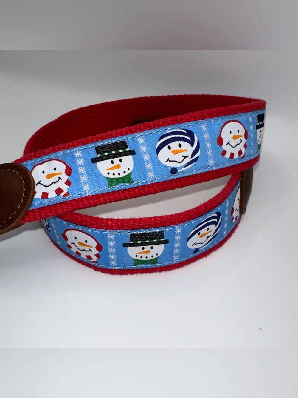 Preston Leather Snowman Holiday Belt Solid Brass Buckle Kids Size 24 Made in USA